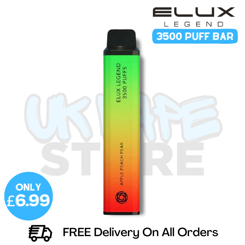 Shop Online Apple Peach Pear Elux Legend 3500 Puff Vape Kit - ONLY £6.99 - UK Vape Store
