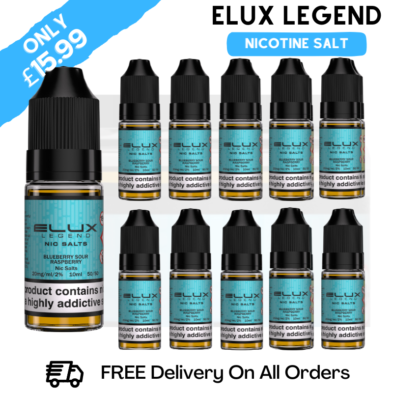 Buy Online Blue Sour Raspberry Elux Legend Nicotine Salt Pack Of 10 - UK Vape Store