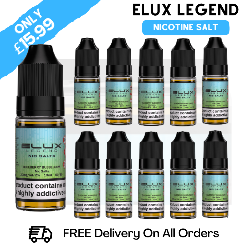 Shop Blueberry Bubblegum Elux Legend Nicotine Salt Pack Of 10 - UK Vape Store