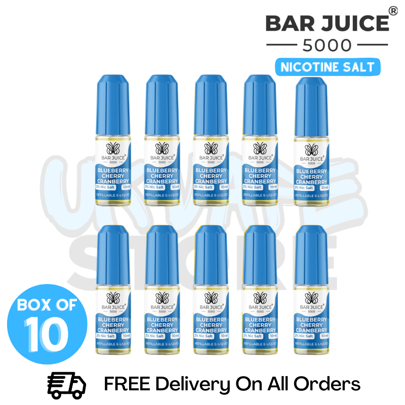 Shop Blueberry Cherry Cranberry Bar Juice 5000 Nicotine Salt Pack Of 10 - UK Vape Store