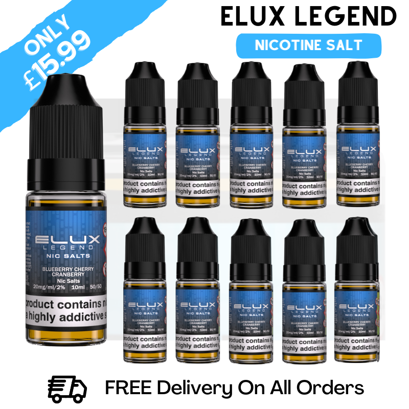 Buy Online Blueberry Cherry Cranberry Elux Legend Nicotine Salt Pack Of 10 - UK Vape Store