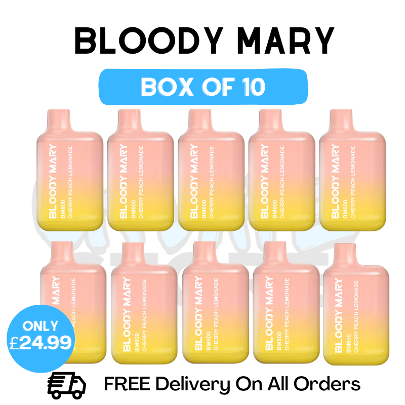 Buy Online Bloody Mary 600 Puff Cherry Peach Lemonade Pack Of 10 - UK Vape Store