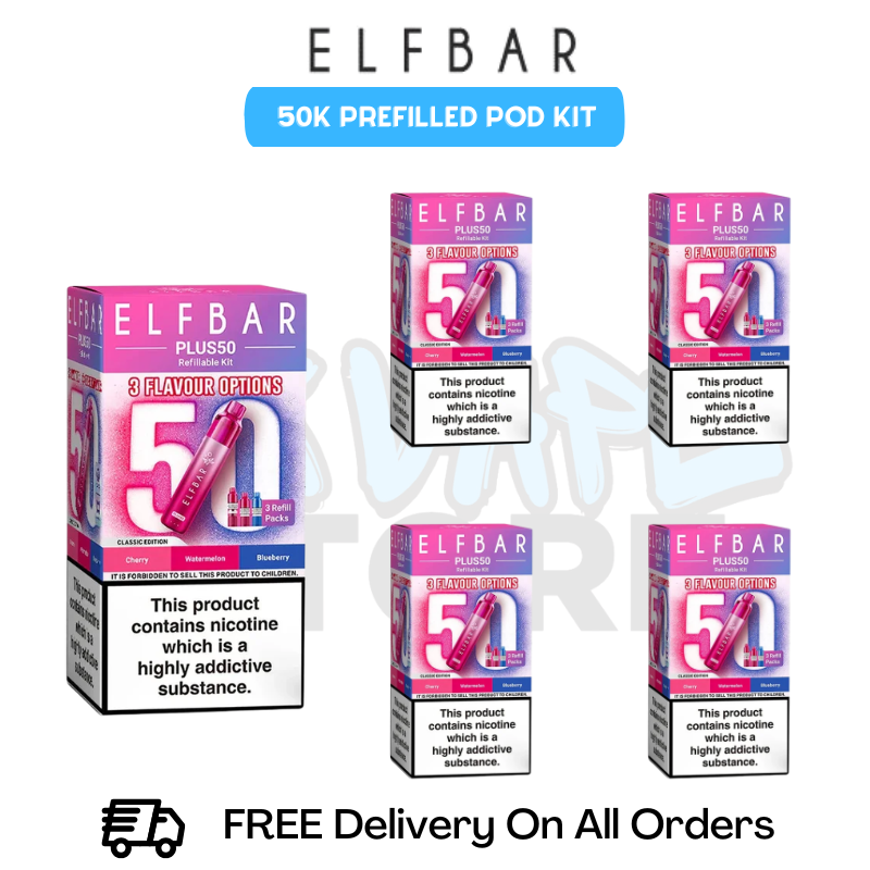 Classic Edition Elf Bar Plus 50k Prefilled Pod Kit Box Of 5