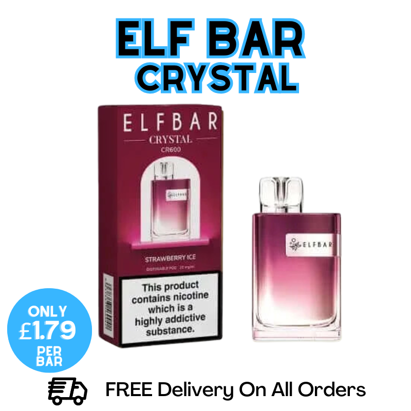 Buy Online Strawberry Ice Elf Bar Crystal 600 Disposable Kit | ONLY £1.79 UK Vape Store