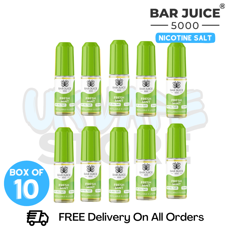 Buy Online Fresh Mint Bar Juice 5000 Nicotine Salt Pack Of 10 - UK Vape Store