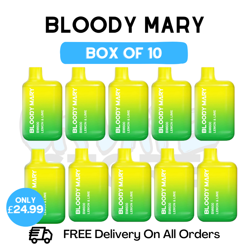 Buy Online Bloody Mary 600 Puff Lemon and Lime Pack Of 10 - UK Vape Store