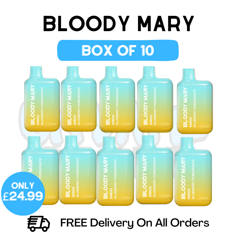 Shop Bloody Mary 600 Puff Blueberry Pomegranate Pack Of 10 - UK Vape Store