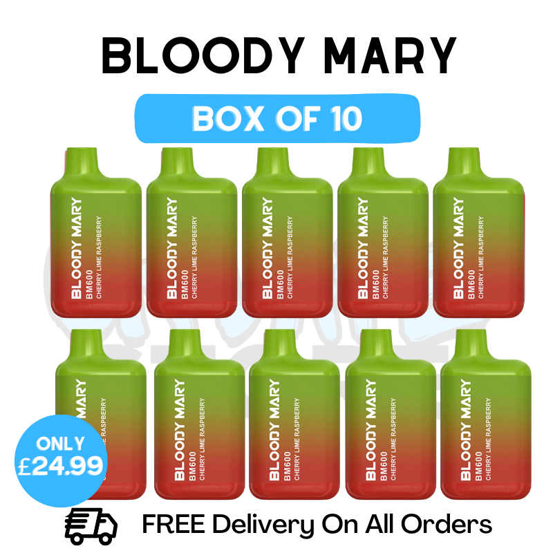 Shop Bloody Mary 600 Puff Cherry Lime Raspberry Pack Of 10 - UK Vape Store