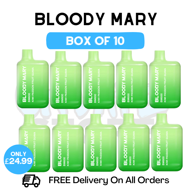 Shop Bloody Mary 600 Puff Kiwi Passionfruit Guava Pack Of 10 - UK Vape Store
