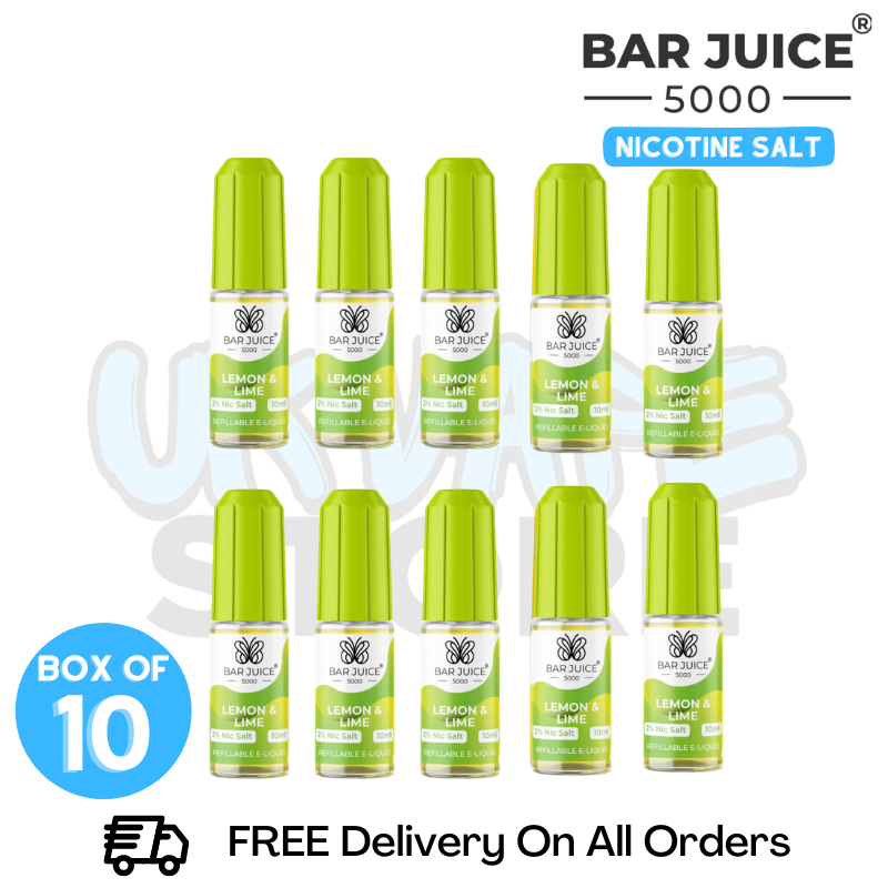 Shop Lemon and Lime Bar Juice 5000 Nicotine Salt Pack Of 10 - UK Vape Store