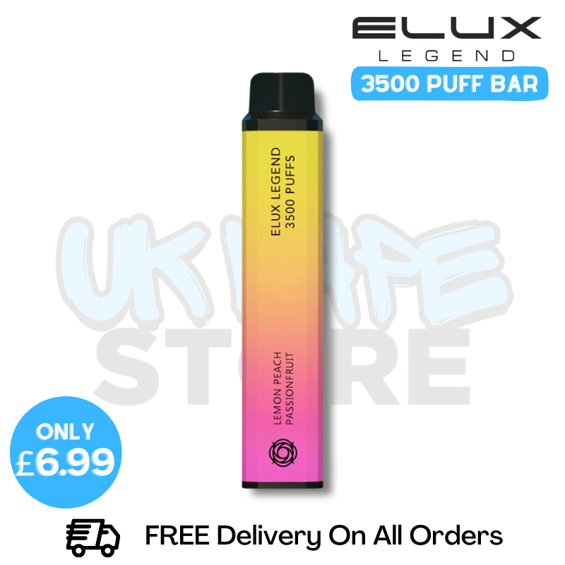 Shop Lemon Peach Passion Fruit Elux Legend 3500 Puff Vape Kit - ONLY £6.99 - UK Vape Store
