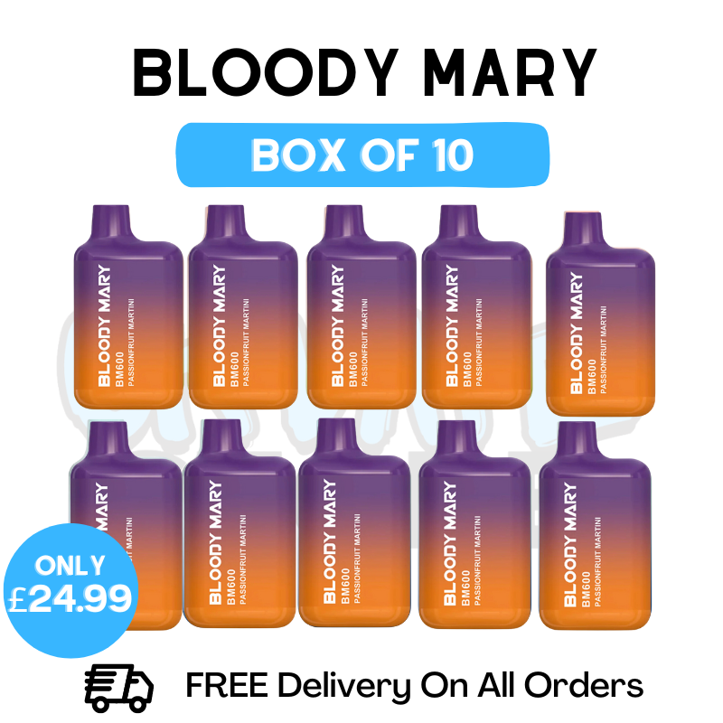 Shop Bloody Mary 600 Puff Passion Fruit Martini Pack Of 10 - UK Vape Store
