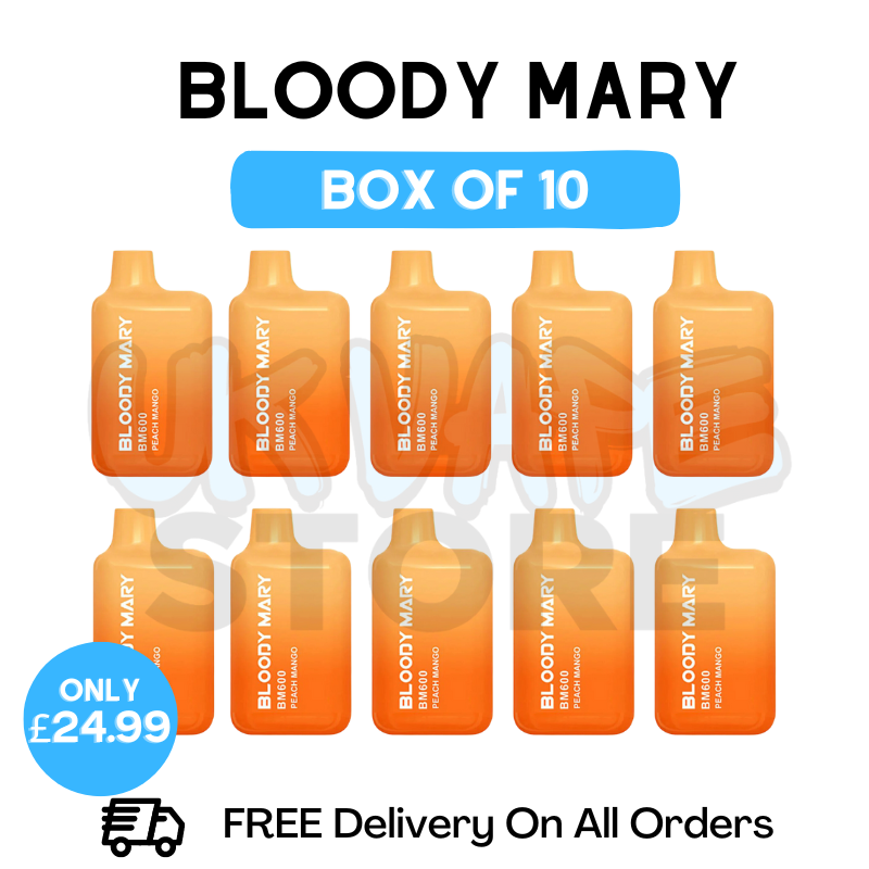 Shop Bloody Mary 600 Puff Peach Mango Pack Of 10 - UK Vape Store
