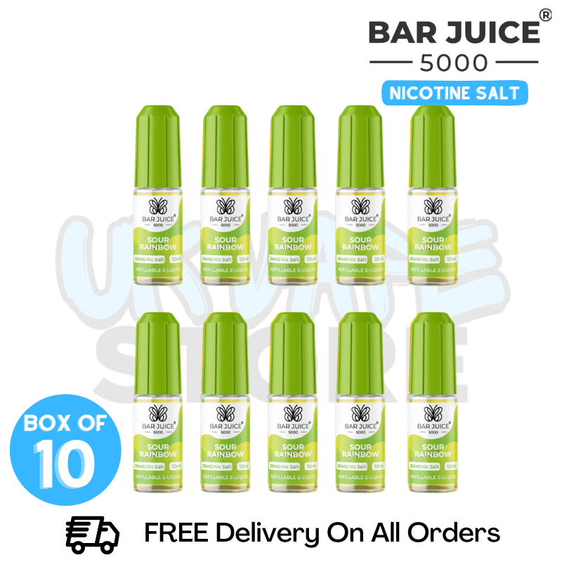 Shop Sour Rainbow Bar Juice 5000 Nicotine Salt Pack Of 10 - UK Vape Store