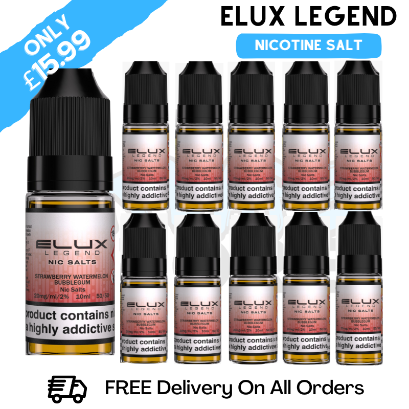 Buy Online Strawberry Watermelon Bubblegum Elux Legend Nicotine Salt Pack Of 10 - UK Vape Store