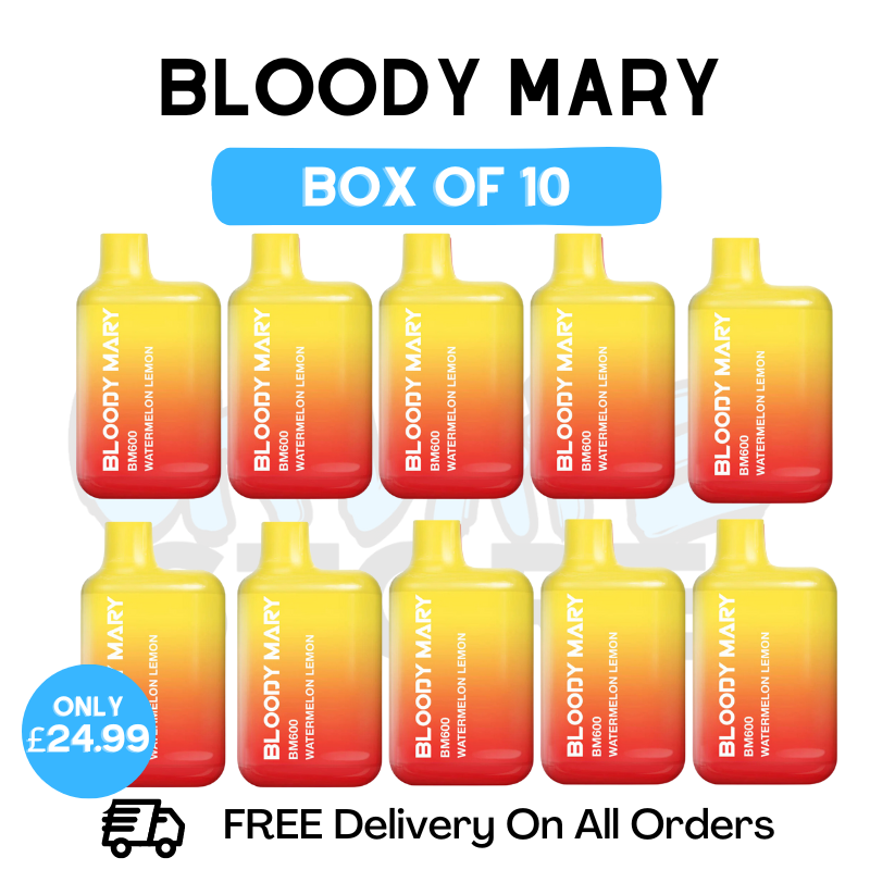 Buy Online Bloody Mary 600 Puff Watermelon Lemon Pack Of 10 - UK Vape Store