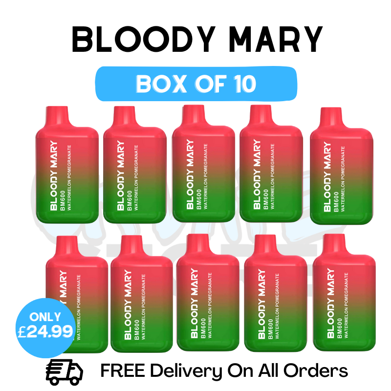 Buy Online Bloody Mary 600 Puff Watermelon Pomegranate Pack Of 10 - UK Vape Store