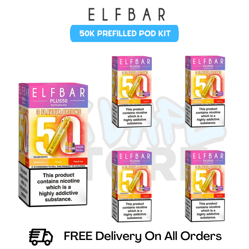 Yellow Edition Elf Bar Plus 50k Prefilled Pod Kit Box Of 5