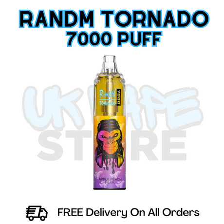 Buy Online Apple Peach Pear RandM Tornado 7K 7000 Puff Vape - £5.99