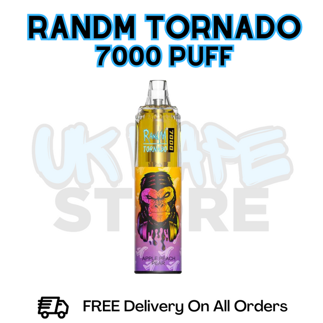 Buy Online Apple Peach Pear RandM Tornado 7K 7000 Puff Vape - £5.99