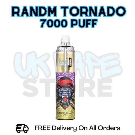 Buy Online Blackcurrant Ice RandM Tornado 7K 7000 Puff Vape - £5.99