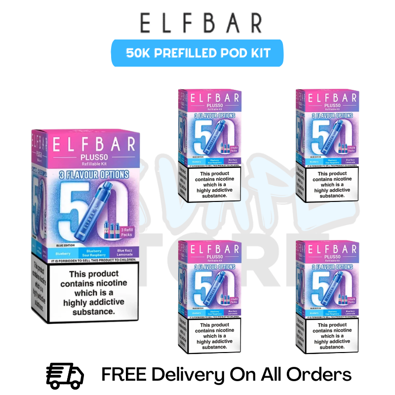 Blue Edition Elf Bar Plus 50k Prefilled Pod Kit Box Of 5