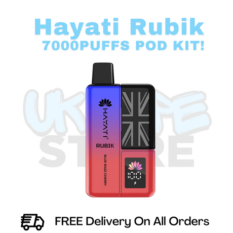 Buy Online Blue Razz Cherry Hayati Rubik 7000 7K Puff Pod Kit - £6.99