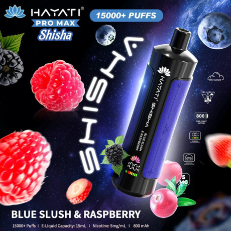 Buy online Blue Slush and Raspberry Hayati Shisha 15K Puff Vape Kit