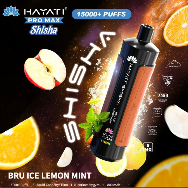 Bru Ice Lemon Mint Hayati Shisha 15K Puff Vape Kit