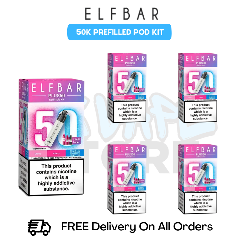 Cherry Edition Elf Bar Plus 50k Prefilled Pod Kit Box Of 5