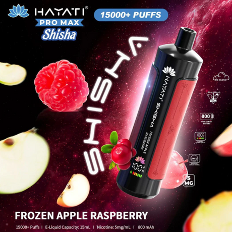 Buy Online Frozen Apple Raspberry Hayati Shisha 15K Puff Vape Kit