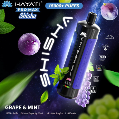 Buy Online Grape Mint Hayati Shisha 15K Puff Vape Kit