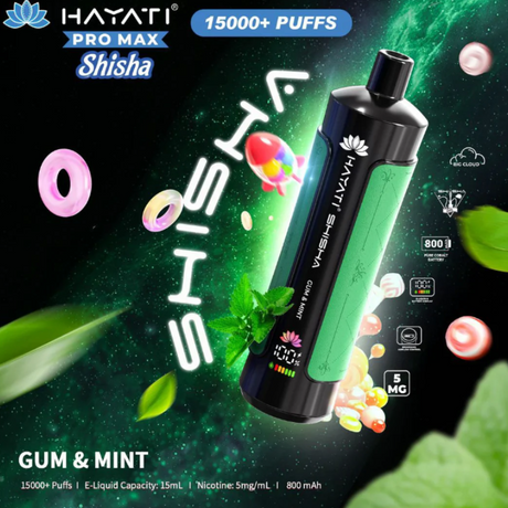 Buy Online Gum Mint Hayati Shisha 15K Puff Vape Kit