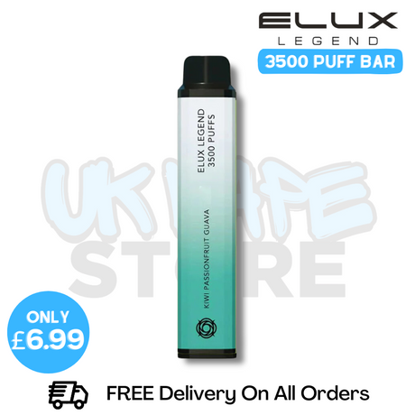 Shop Kiwi Passion Fruit Guava  Elux Legend 3500 Puff Vape Kit - ONLY £6.99 - UK Vape World