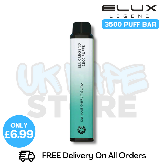 Shop Kiwi Passion Fruit Guava  Elux Legend 3500 Puff Vape Kit - ONLY £6.99 - UK Vape World