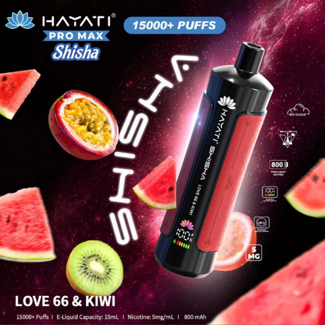 Buy Online Love 66 & Kiwi Hayati Shisha 15K Puff Vape Kit