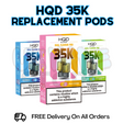 HQD 35K replacement pods packaging with colorful design on a white background