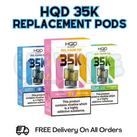 HQD 35K replacement pods packaging with colorful design on a white background