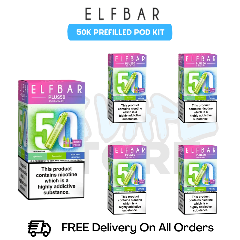 Mint Edition Elf Bar Plus 50k Prefilled Pod Kit Box Of 5