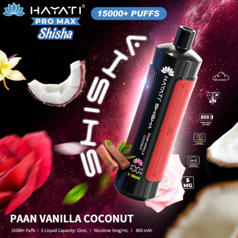 Buy Online Pan Vanilla Cocunut Hayati Shisha 15K Puff Vape Kit