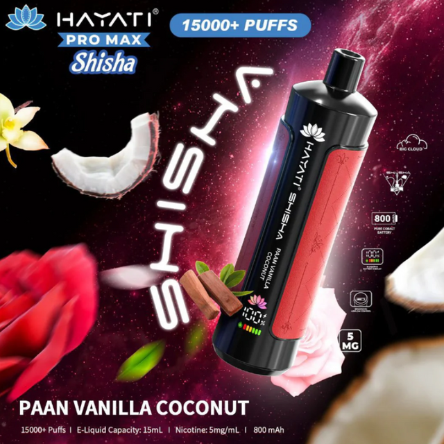 Buy Online Pan Vanilla Cocunut Hayati Shisha 15K Puff Vape Kit
