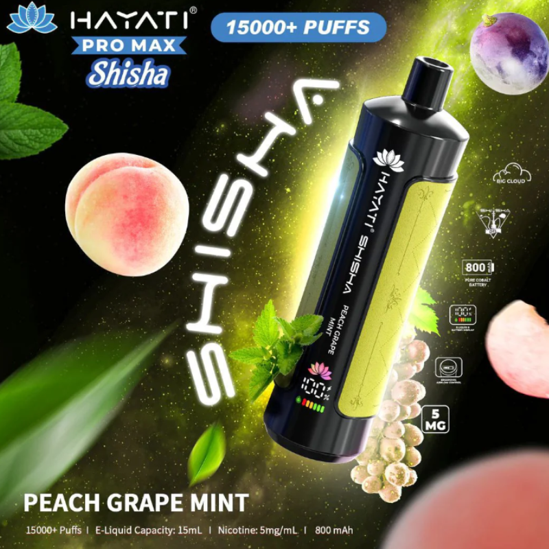 Buy Online Peach Grape Mint Hayati Shisha 15K Puff Vape Kit