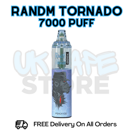 Buy Online Peach Ice RandM Tornado 7K 7000 Puff Vape - £5.99