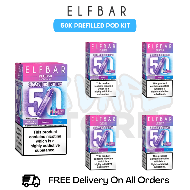 Purple Edition Elf Bar Plus 50k Prefilled Pod Kit Box Of 5