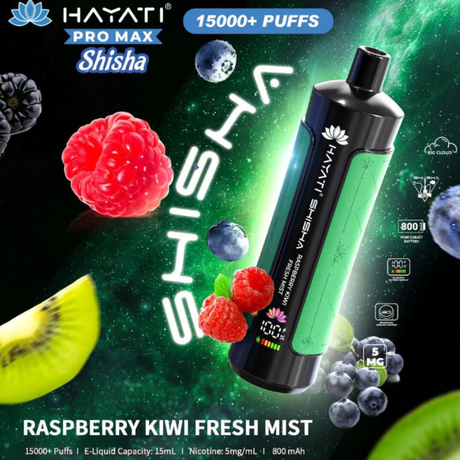Buy Online Raspberry Kiwi Fresh Mint Hayati Shisha 15K Puff Vape Kit