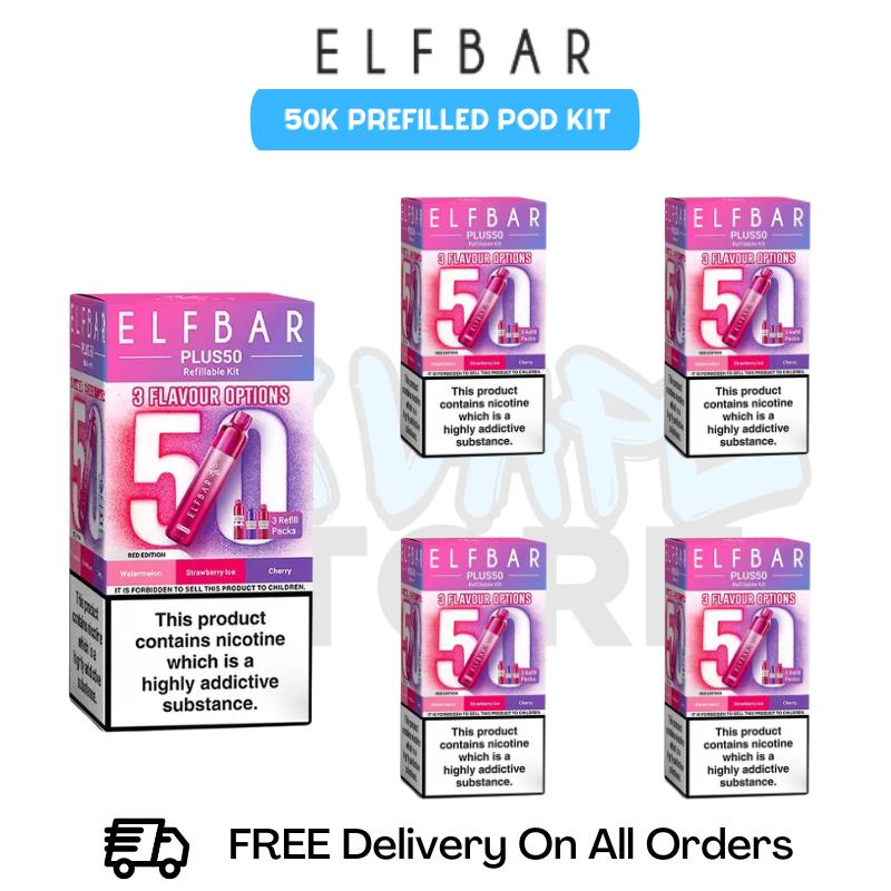 Red Edition Elf Bar Plus 50k Prefilled Pod Kit Box Of 5