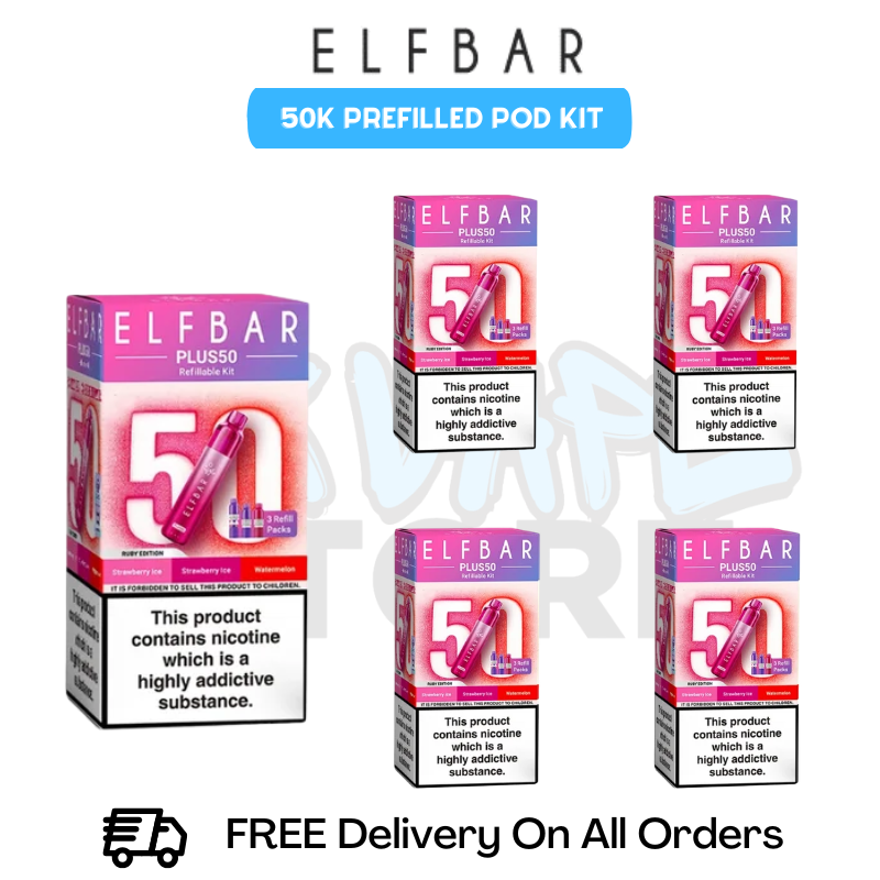 Ruby Edition Elf Bar Plus 50k Prefilled Pod Kit Box Of 5