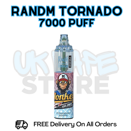 Buy Online Strawberry Banana RandM Tornado 7K 7000 Puff Vape - £5.99