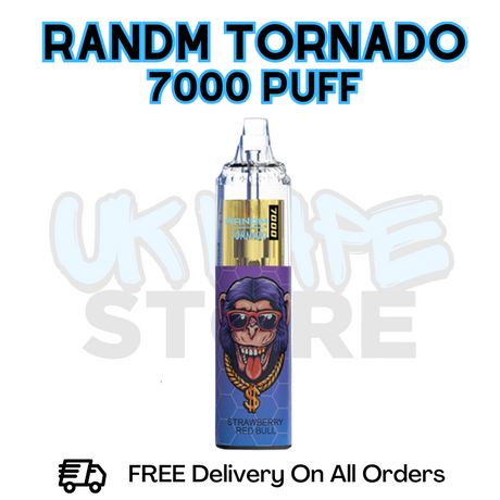 Buy Online Strawberry Energy Drink RandM Tornado 7K 7000 Puff Vape - £5.99