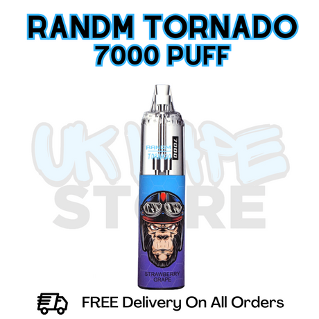 Buy Online Strawberry Grape RandM Tornado 7K 7000 Puff Vape - £5.99